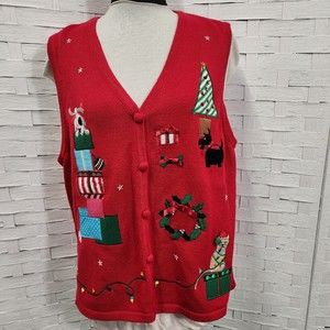 Westbound Christmas Ugly Sweater Vest Cat Dogs Sequin   Large